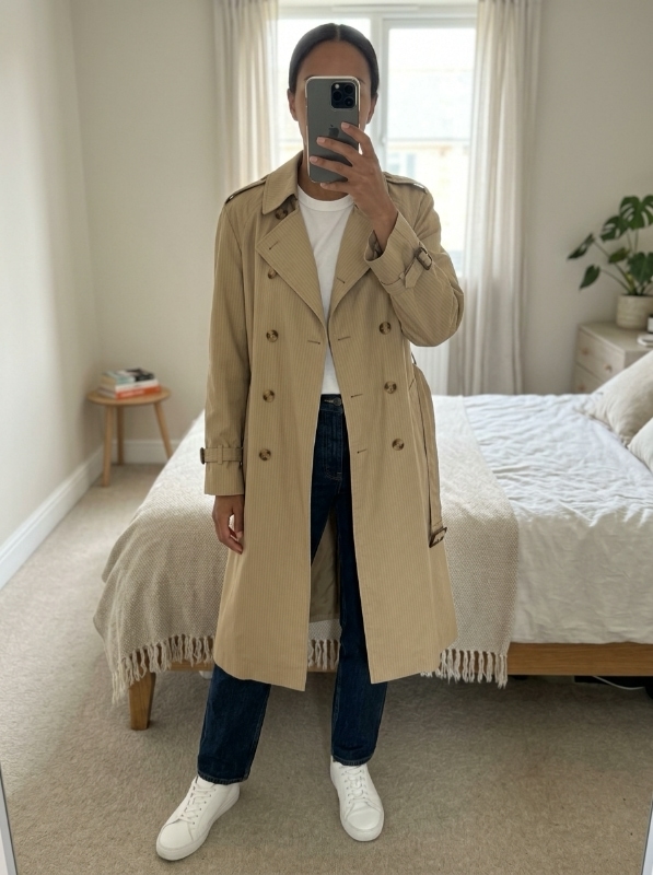 The same trench coat in a second Vintsnap look
