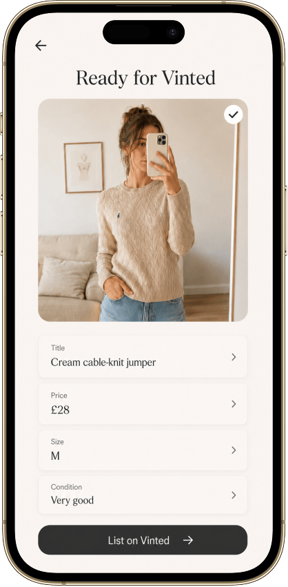 The Vintsnap results screen with finished listing photos ready to save